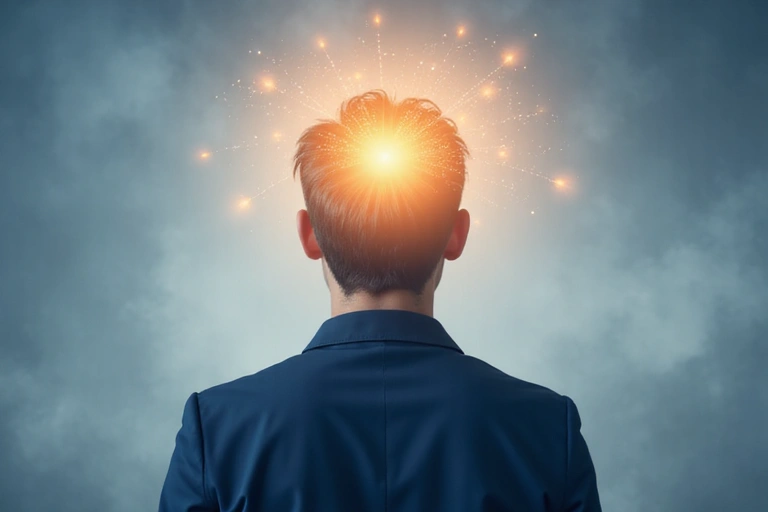 A person with a glowing aura around their head, symbolizing mental clarity